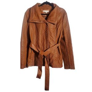 New York & Company Faux Leather Women’s Camel Brown Moto Jacket SZ XL